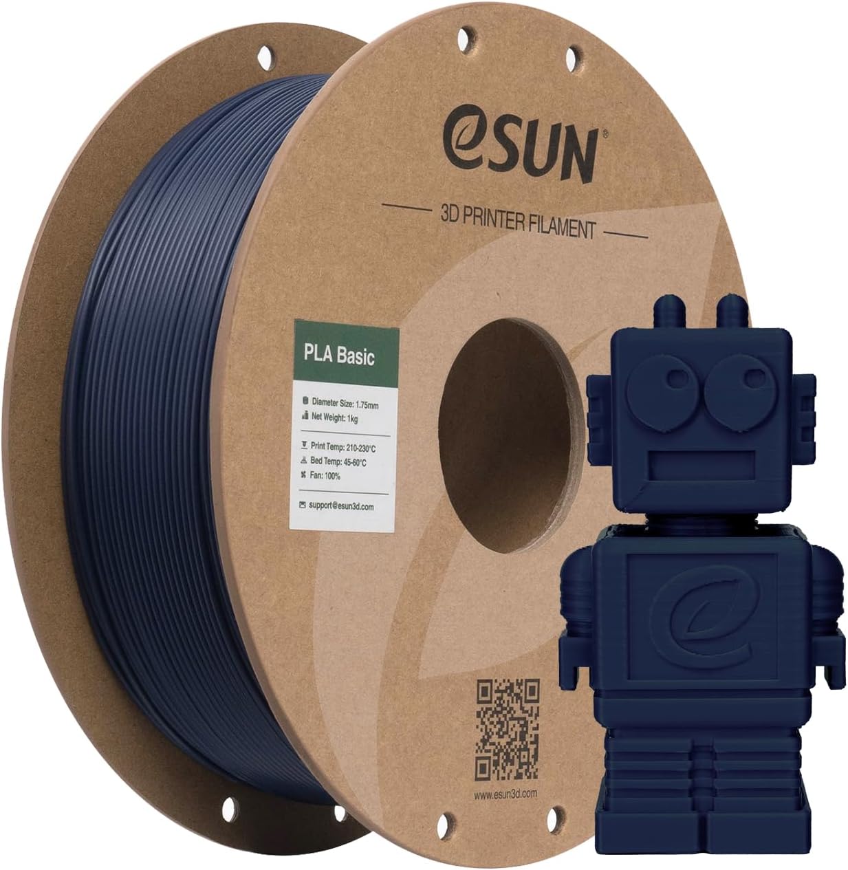 eSUN Filamento PLA 1,75 mm, filamento di Basic PLA per stampanti 3D Precisione dimensionale +/- 0,05 mm, bobina da 1 kg (2,2 libbre) Filamento PLA veloce per stampanti 3D, Blu profondo