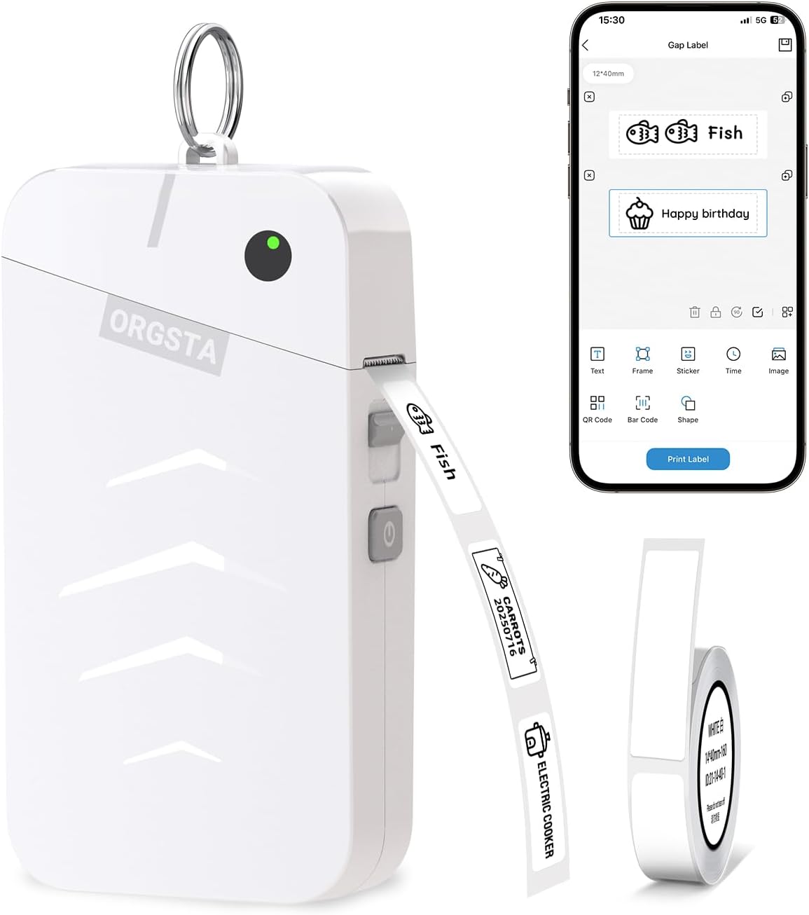 ORGSTA S001 Etichettatrice Etichette Adesive Stampante Bluetooth Mini Termica Portatile Stampa Printer per Casa Ufficio, Scuola, Giocattolo Regalo di Compleanno e Natale Personalizzate Lable Maker