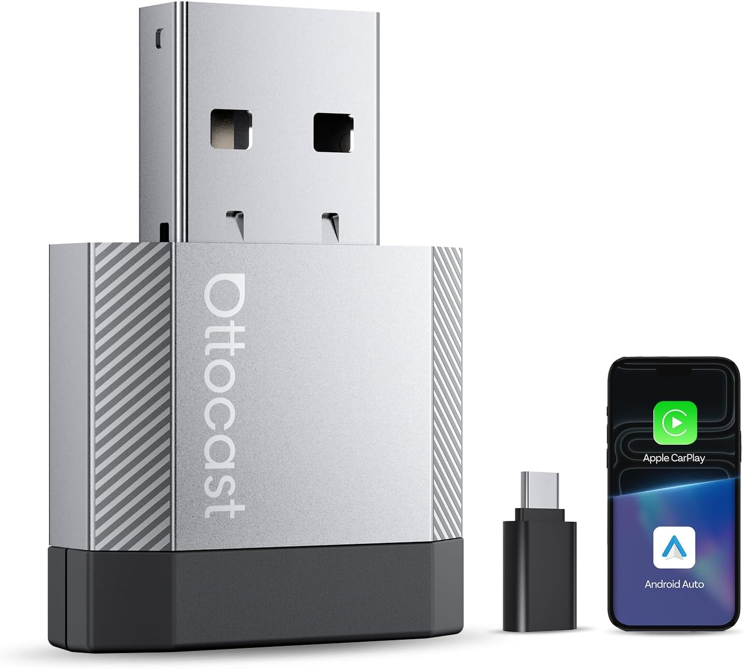 OTTOCAST Mini Nova, Adattatore 2 in 1 Wireless CarPlay e Android Auto Aggiornato 2026 per Telefoni iOS e Android, Connessione Stabile Senza Ritardi, Supporto per due Telefoni, Design Ultra-Compatto
