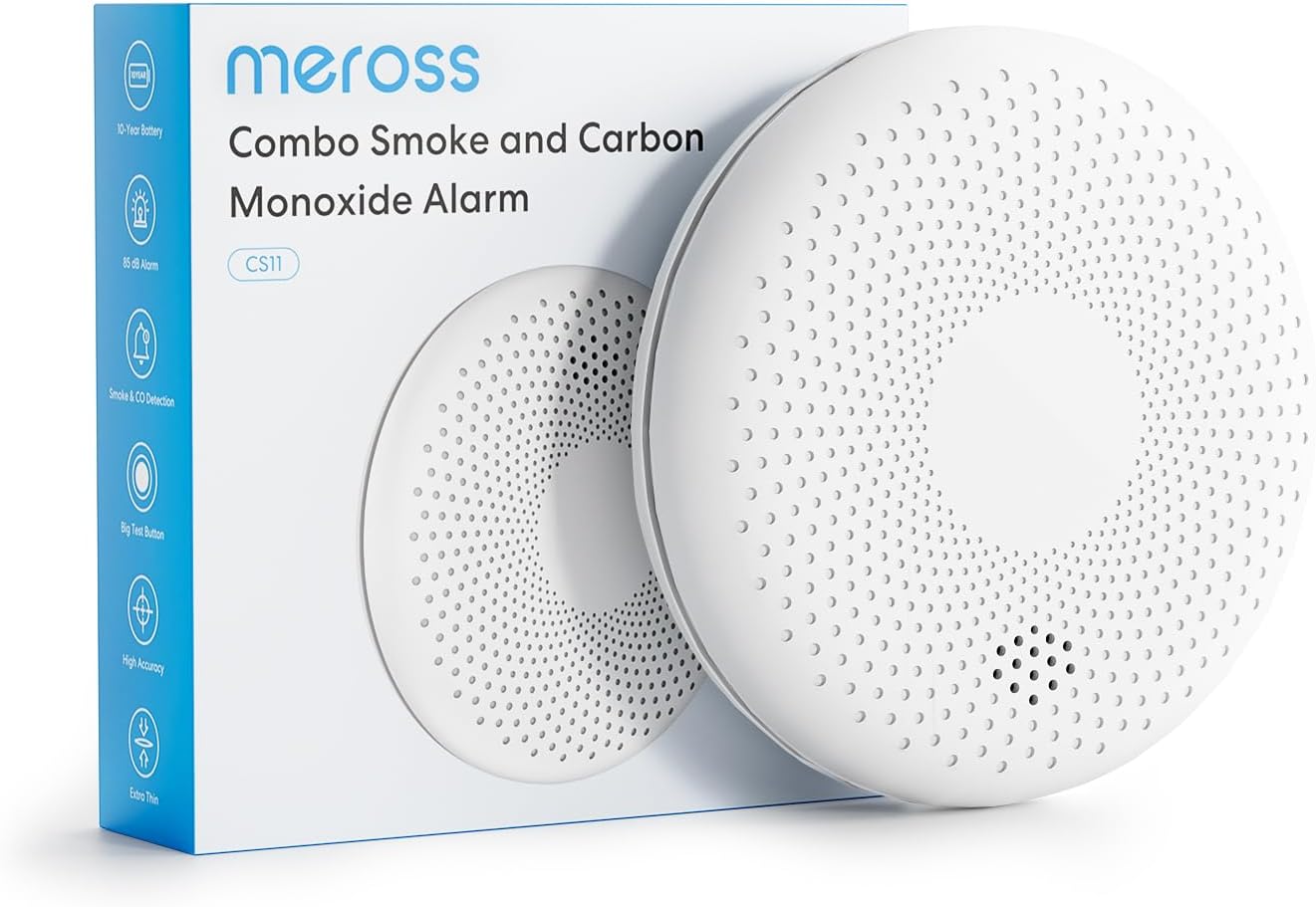 Meross Rilevatore Monossido di Carbonio, Rivelatore Fumo e Monossido di Carbonio con Pulsante di Test, con Batteria da 10 Anni, Allarme Antincendio，Conforme agli Standard EN14604 e EN50291