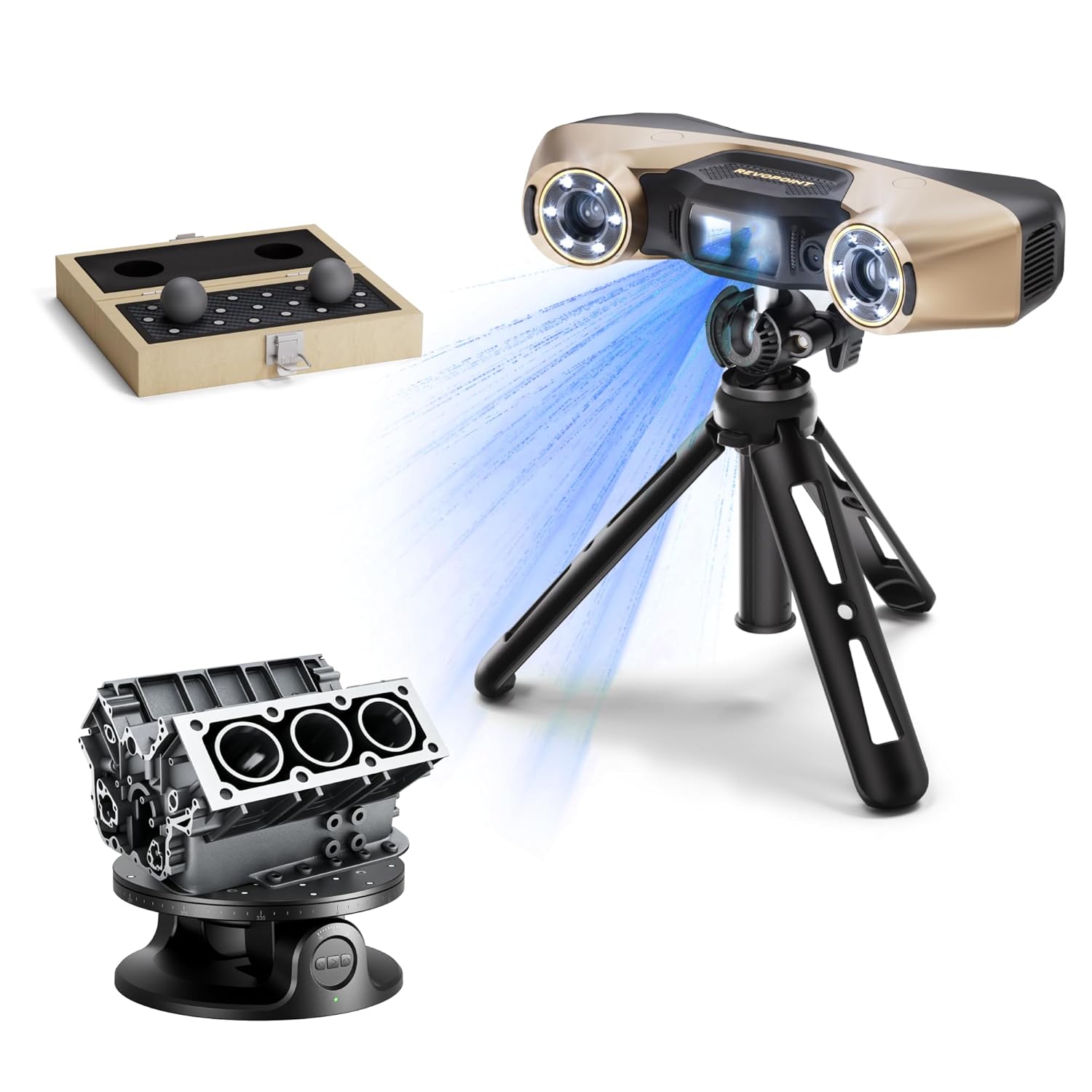 Revopoint MetroY Ultra Scanner 3D, Laser Blu 0,01 mm, GD&T e Analisi Variazioni, Certificato PTB, 90 FPS, Wi-Fi 6, Scansione Colori/Esterni, Stampa 3D, Piastra Sfera Fibra Carbonio (Solo Win 10/11)
