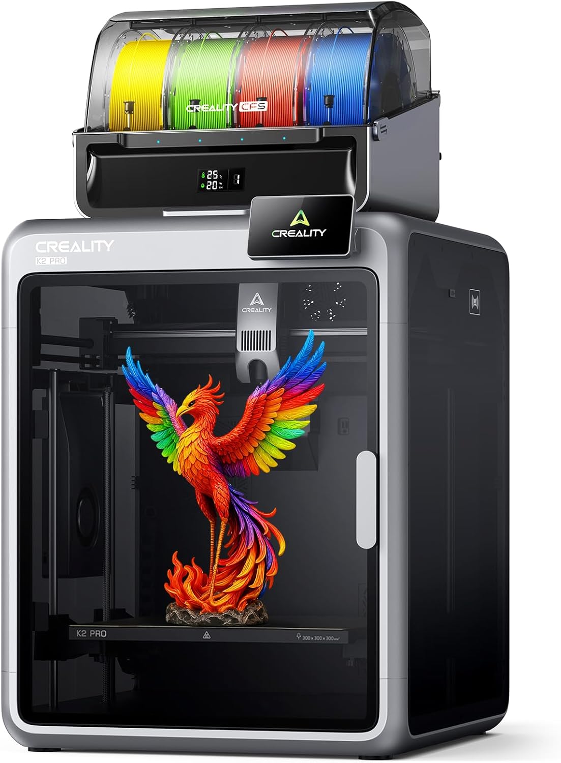 Creality K2 Pro Combo (A) Stampante 3D, Max 600 mm/s, Leveling Automatico Totale, Stampa Multicolore con CFS, Doppia Telecamera AI, Sistema Motore Step-servo, 300x300x300 mm
