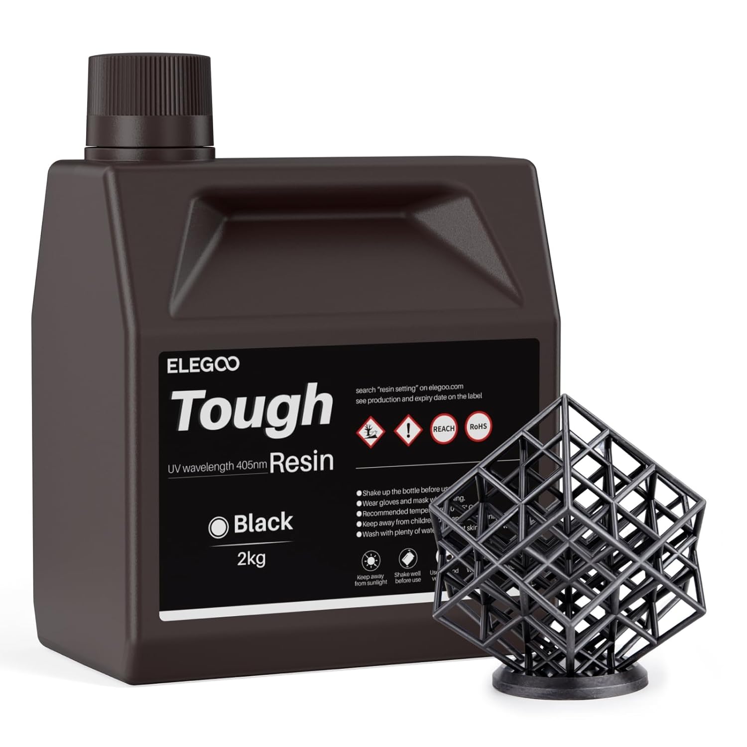 ELEGOO Resina Tough ad Alta Durezza, Bassa Viscosità e Minimo Ritiro, Compatibile con Stampanti 3D MSLA/LCD/DLP, Nero 2000g