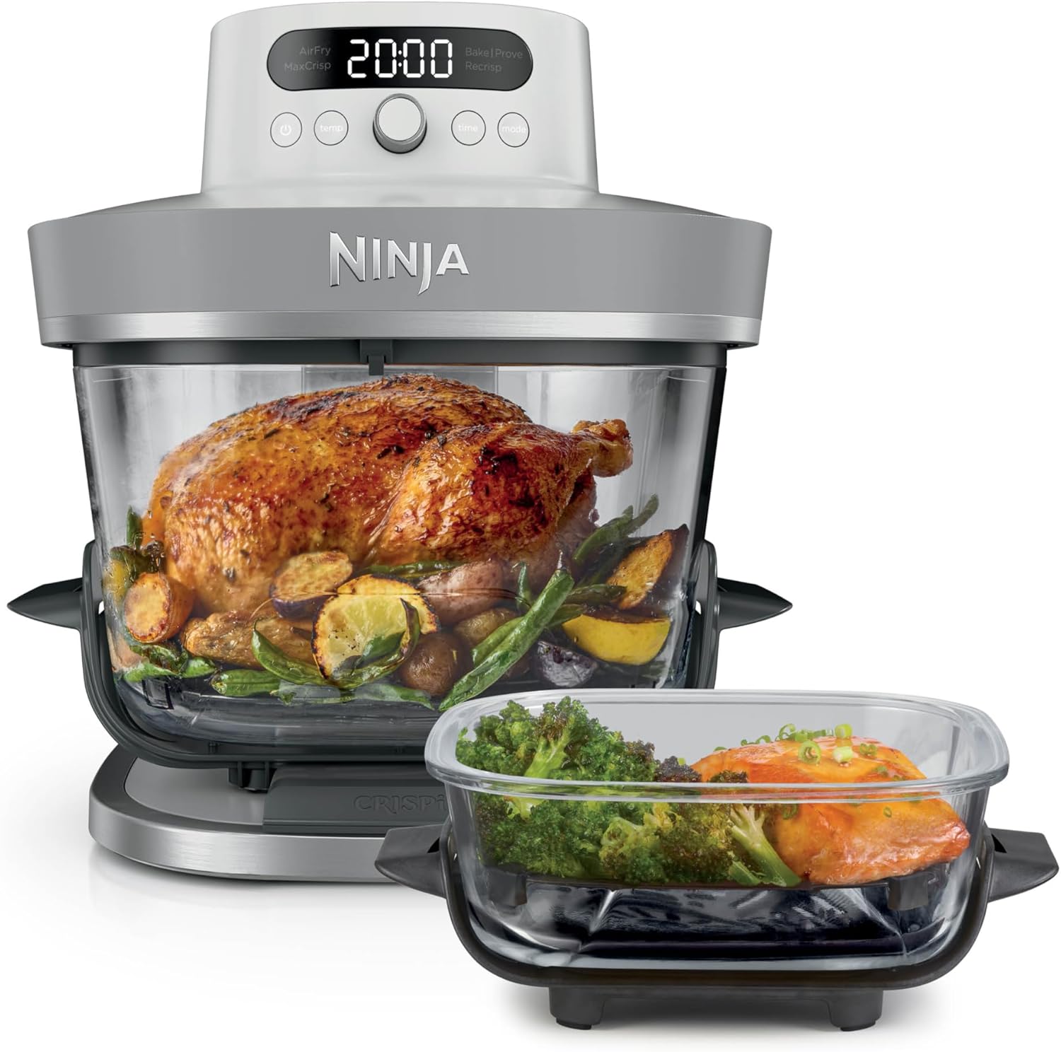 Ninja CRISPi PRO XL Friggitrice ad aria in vetro, 5 programmi di cottura preimpostati, include contenitori in vetro CleanCrisp da 5,7 L e 2,3 L e coperchi, bianco AS090EUWH