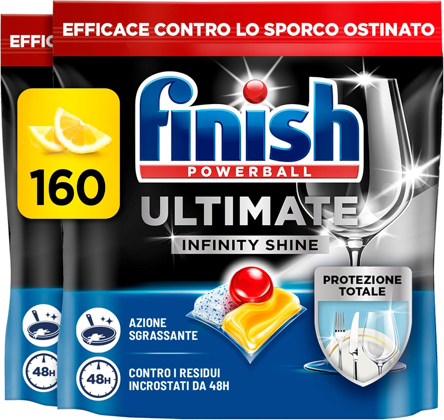 Finish Ultimate Infinity Shine Pastiglie Lavastoviglie, 160 Capsule Lavastoviglie al Limone, Pastiglie per Lavastoviglie contro lo Sporco e i Residui Incrostati