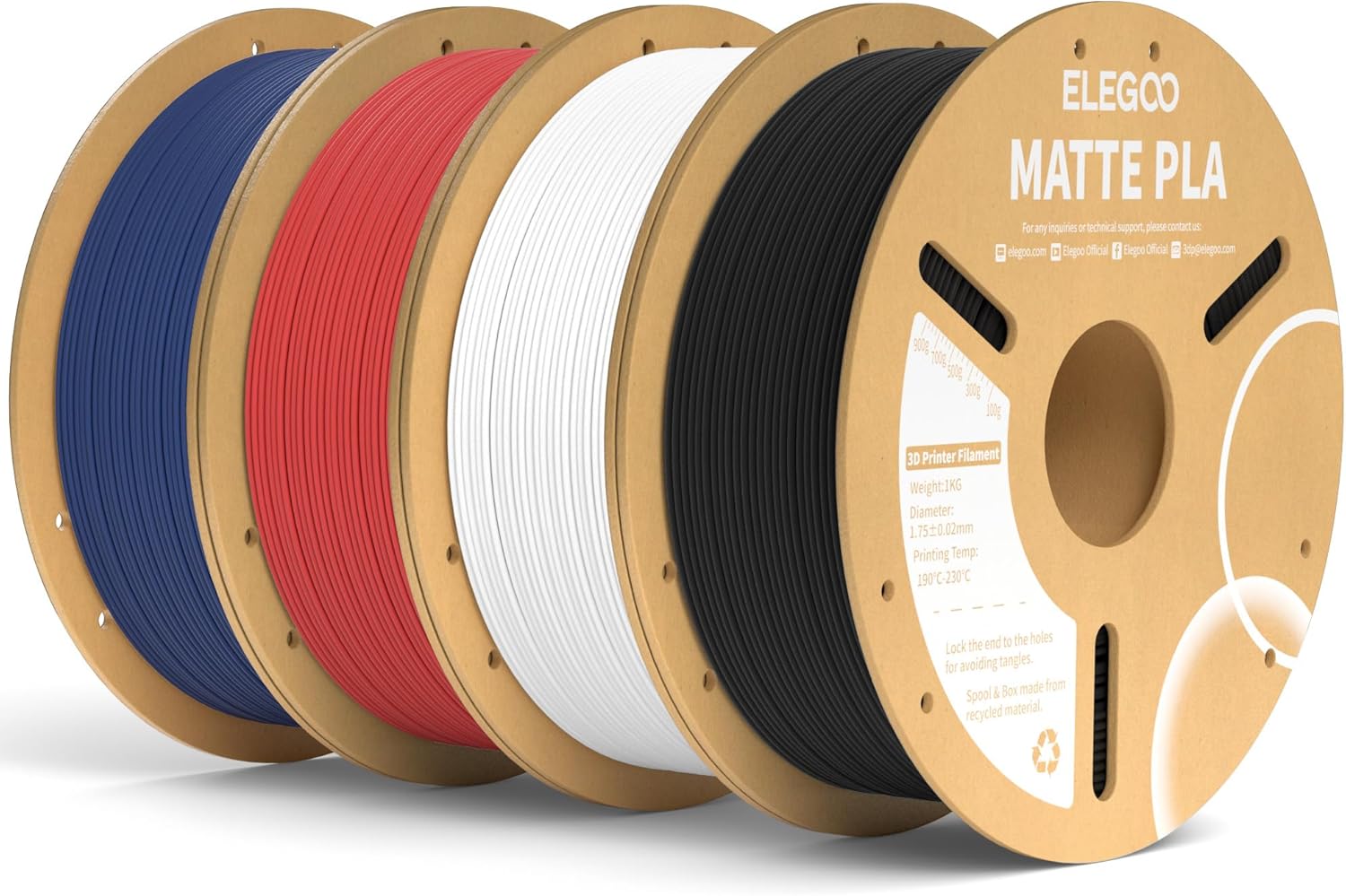 ELEGOO PLA Matte Filamento Nero & Bianco & Rosso & Navy 4 kg 1,75 mm