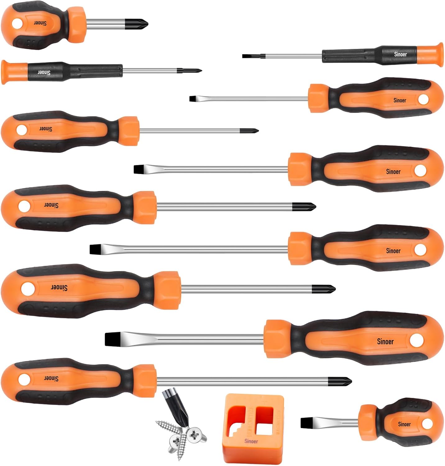 Sinoer set di cacciaviti magnetici con cacciaviti a croce, piatti e Torx, in acciaio cromo-vanadio, kit cacciaviti，13 pezzi.